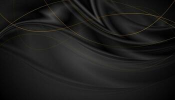 Black glossy smooth waves with curved golden lines vector