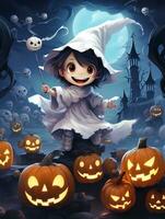 Happy halloween, kids will enjoy the halloween festival, the ghosts will come out on the halloween festival.Generative Ai photo
