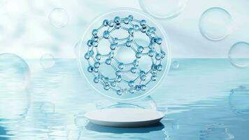 molécula con agua superficie fondo, 3d representación. video