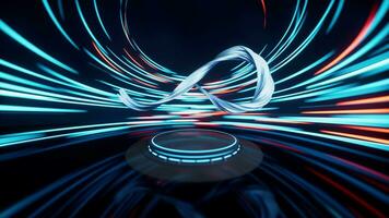 Mobius belt with spin lines effect background, 3d rendering. video