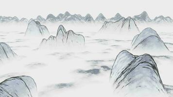 Ink wash painting of mountains, 3d rendering. video