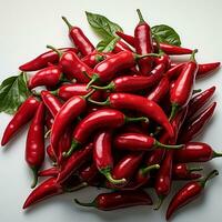 Spicy red chilies on a white background photo