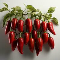 Spicy red chilies on a white background photo