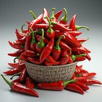 Spicy red chilies on a white background photo