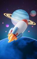 Rocket and outer space, 3d rendering. photo