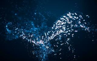 Flowing curve and particles background, 3d rendering. photo