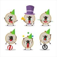 Cartoon character of slice of longan with various circus shows vector