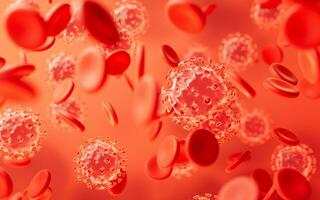 virus y rojo sangre células, 3d representación. foto