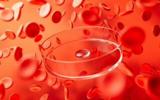 Petri dish and red blood cells, 3d rendering. photo