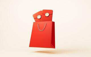 Shopping bag with red packet, 3d rendering. photo