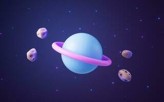 Cartoon style planet in the outer space, 3d rendering. photo