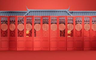 Chinese ancient door background, 3d rendering. photo