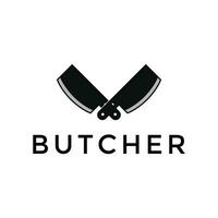 crossed butcher knife logo design vector