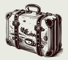 Traveler suitcase vintage sketch hand drawn in doodle style Vector illustration