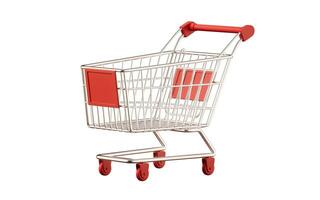 Shopping cart with red color, 3d rendering. photo