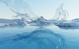ondulado lago con transparente fluido paño, 3d representación. foto