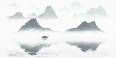 Chinese style ink painting mountains. photo