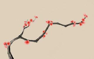 ciruela florecer con chino tinta pintura estilo, 3d representación. foto