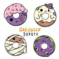 Cute colorful spooky Halloween Donut Costume Doodle. Adorable Vibrant Festive Delight fun hand drawing. vector