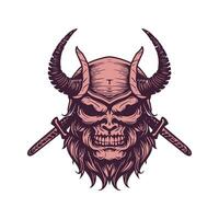 samurai skull, vintage hand drawn illustration vector