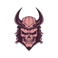 samurai skull, vintage hand drawn illustration vector