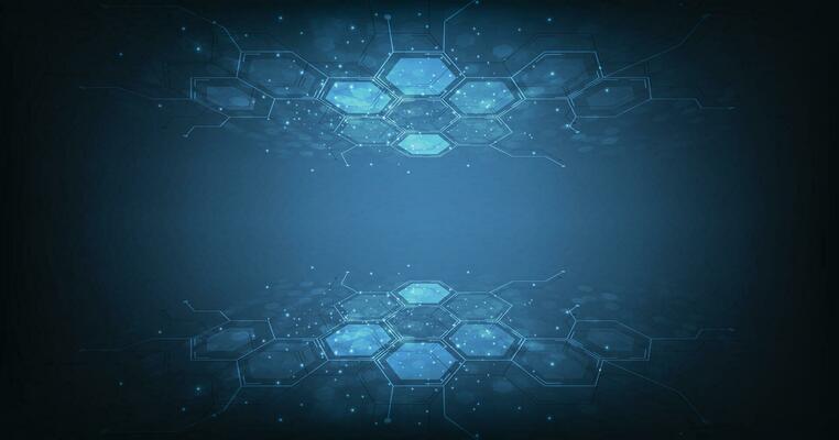 Hexagon geometry structure on blue background.