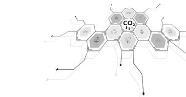 Reduce CO2 emissions carbon footprint climate change to limit global warming. vector