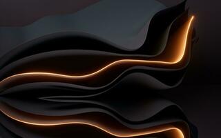 Dark curve geometry and glowing lines, 3d rendering. photo