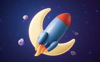 Rocket and outer space, 3d rendering. photo