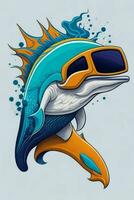 A detailed illustration of a Dolphin for a t-shirt design, wallpaper and fashion photo