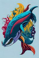 un detallado ilustración de un delfín para un camiseta diseño, fondo de pantalla y Moda foto