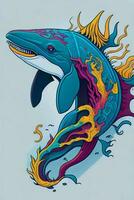un detallado ilustración de un delfín para un camiseta diseño, fondo de pantalla y Moda foto