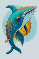 A detailed illustration of a Dolphin for a t-shirt design, wallpaper and fashion photo