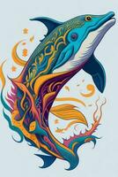 A detailed illustration of a Dolphin for a t-shirt design, wallpaper and fashion photo