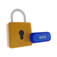 login security with password and padlock 3d render png