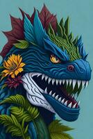 A detailed illustration of a Godzilla for a t-shirt design, wallpaper and fashion photo