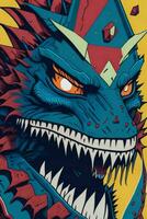 A detailed illustration of a Godzilla for a t-shirt design, wallpaper and fashion photo