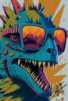 A detailed illustration of a Godzilla for a t-shirt design, wallpaper and fashion photo