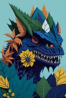 A detailed illustration of a Godzilla for a t-shirt design, wallpaper and fashion photo