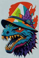 A detailed illustration of a Godzilla for a t-shirt design, wallpaper and fashion photo