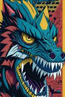 A detailed illustration of a Godzilla for a t-shirt design, wallpaper and fashion photo