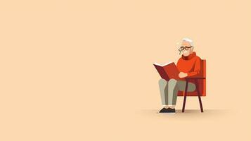 antiguo hombre leyendo un libro mientras sentado en un silla. vector ilustración. generativo ai foto