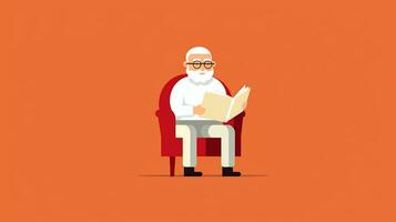 antiguo hombre leyendo un libro mientras sentado en un silla. vector ilustración. generativo ai foto