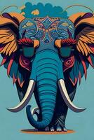 A detailed illustration of a Elephant for a t-shirt design, wallpaper and fashion photo