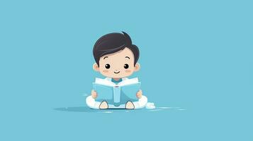 Cute little boy reading a book. Vector illustration. Generative AI photo