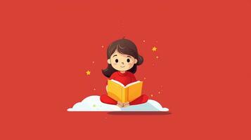 Cute little girl reading a book. Generative AI photo