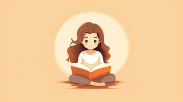Cute little girl reading a book. Generative AI photo
