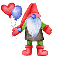 Gnome with a balloons.gnome Santa Claus. Watercolor illustration png