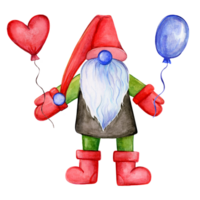 Gnome with a balloons.gnome Santa Claus. Watercolor illustration png