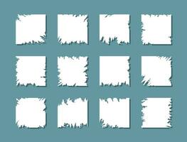 Bundle of blank square paper torn border design. Grunge paper ripped box logo. vector